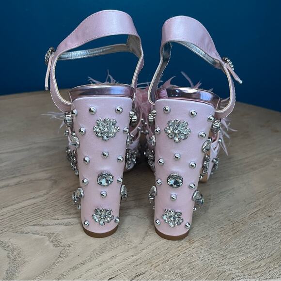 New! AZALEA WANG Kiki Embellished Chunky Platform Sandal Light Pink Women’s 10 - Picture 4 of 12